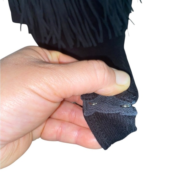 ANGL Black Fringe Sleeveless Body Suit plunging neck boho western cowgirl top - Picture 7 of 8